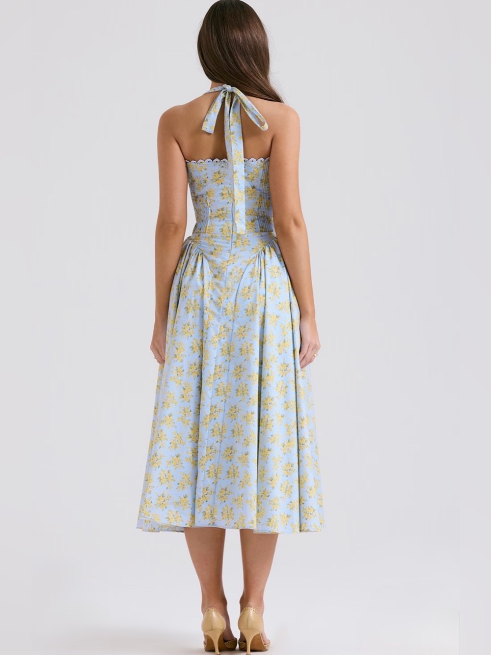 š©·Firm Priceš©·Adabella soft blue vintage floral print cotton halter sundress - Picture 3 of 16